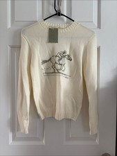 Cottier NEW Girls Nelly Green Knit Cotton Equestrian Sweater Size 14