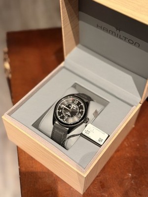 Hamilton Khaki Men's Auto 42mm Black Dial/Case Leather Band Day/Date Box