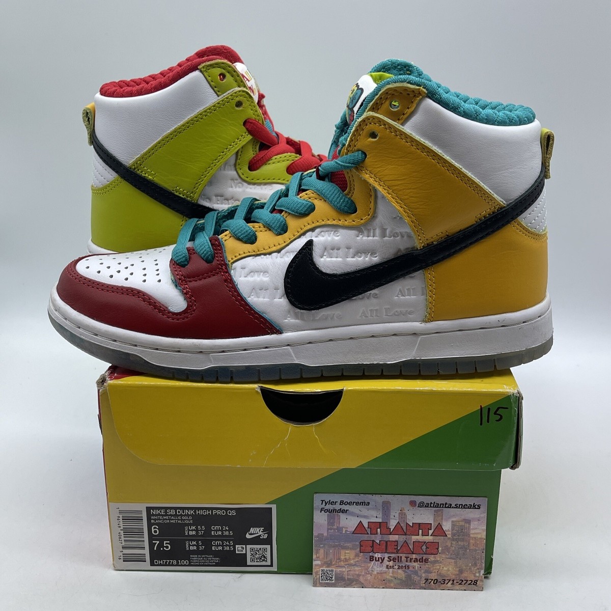 Size 6 - Nike froSkate x Dunk SB High All Love No Hate Leather  