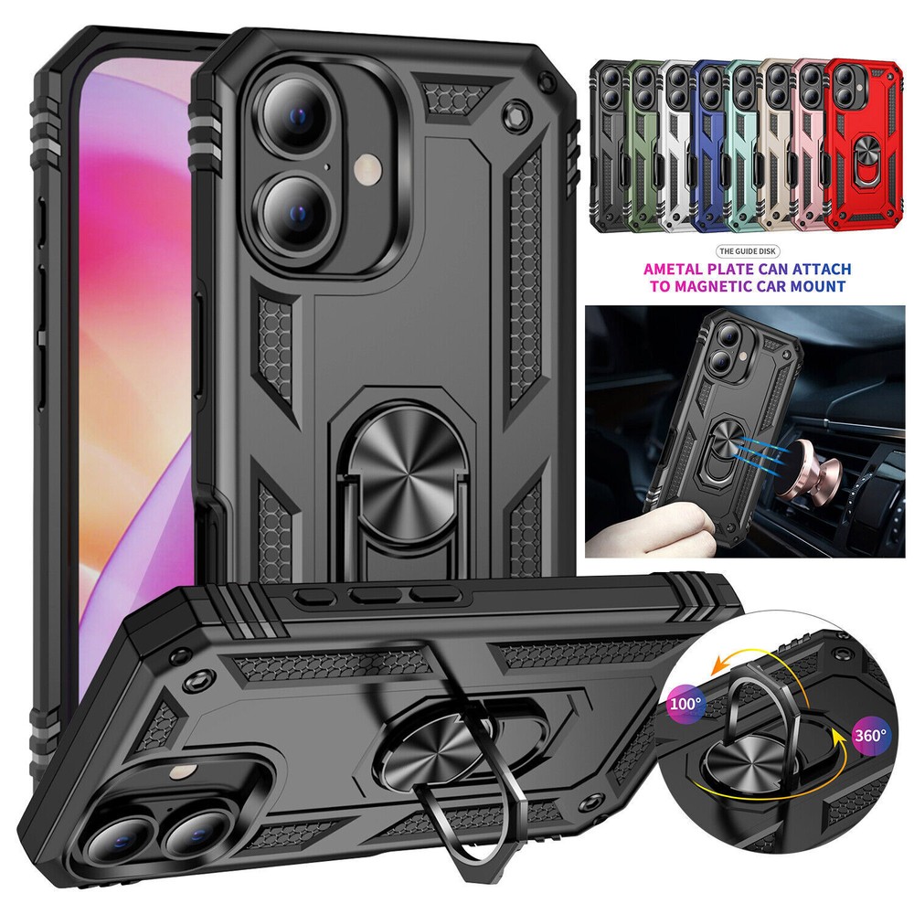For iPhone 16 15 Pro Max 14 13 12 11 XS 876+Shockproof Magnetic Ring Stand Case
