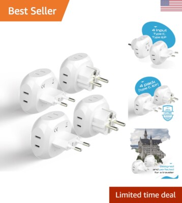 Travel Adapter Plug Set for Europe Compact Lightweight Type C, Type  E/F