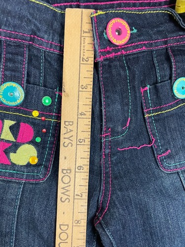 Akdmks Denim Jeans Youth Girls 23x18 Stretch Regular Straight Embroidered Blue - Picture 12 of 17