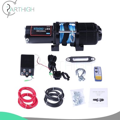 Electric Recovery Winch 4500LBS 33ft Synthetic Rope Truck Trailer 12V Offroad