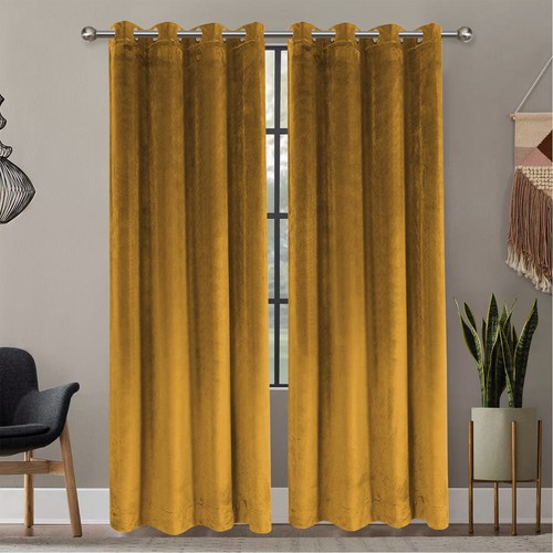 Thick Heavy Velvet Curtains PAIR of Eyelet Ring Top Fully Lined Ready Made - Picture 54 of 70