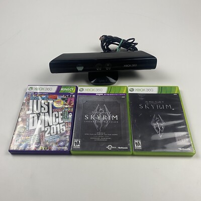 Microsoft 1414 Xbox 360 Kinect Sensor Bar and 3 games Skyrim Just Dance Bundle