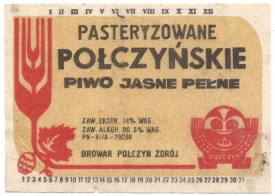 Label Beer/Piwo Poland/Polska, 1980: stara etykieta Polczyn-Zdroj (Bad Polzin)