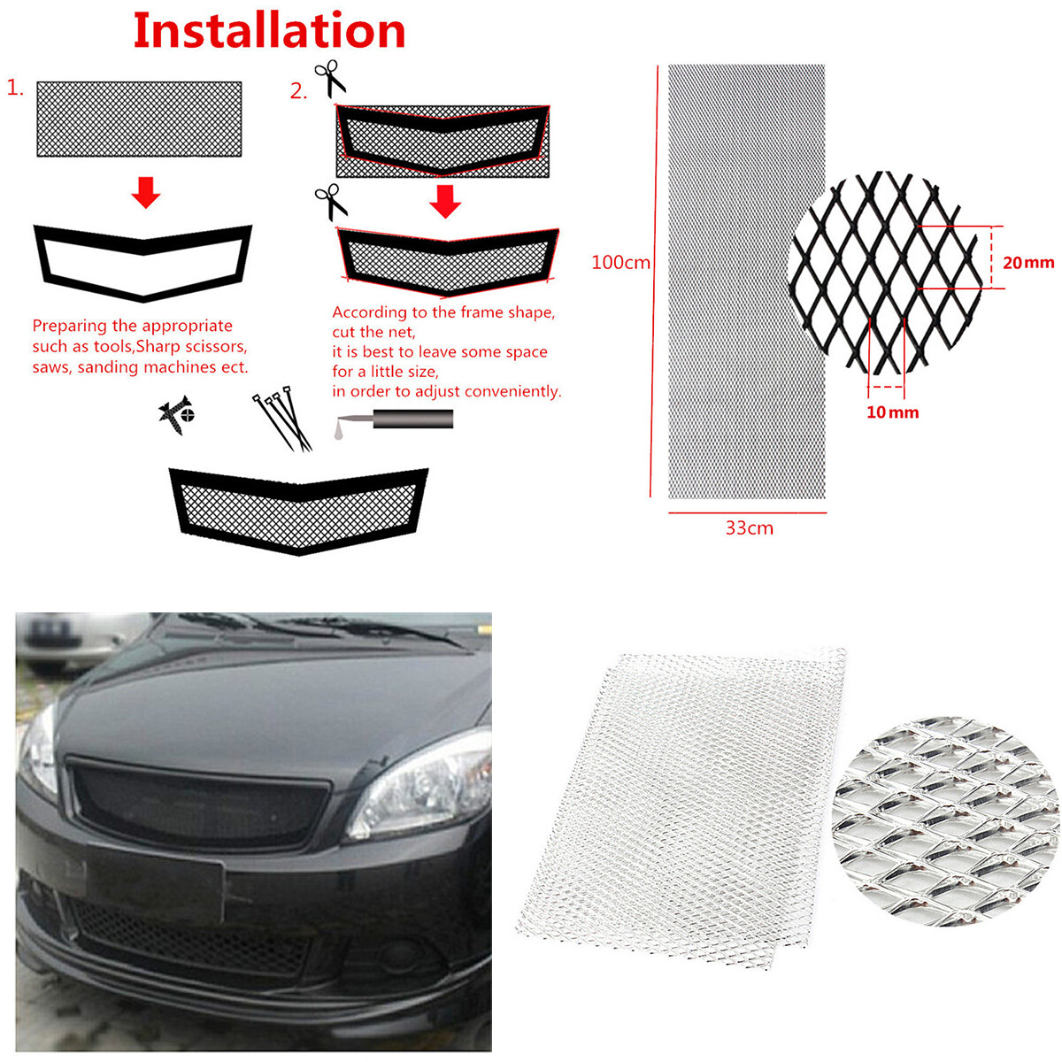 40''x13'' Silver Aluminium Racing Grille Mesh Vent Car Tuning Grill