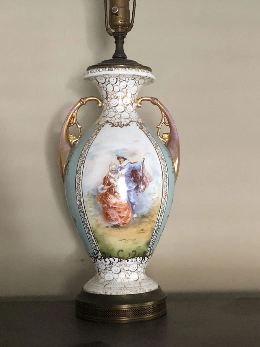 Rare Antique French Hand Painted Porcelain Lamp eBay