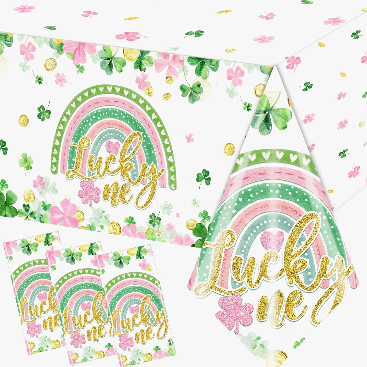 Lucky One Birthday Tablecloth Set - 3Pcs St Patrick's Day First Birthday Decor