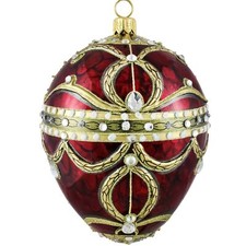 Glitterazzi Red Imperial Jeweled Egg Polish Glass Christmas Tree Ornament New