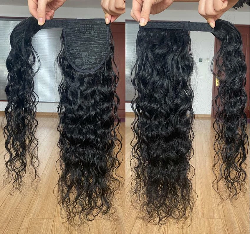 100%  Human Hair Extension Ponytail Hair Wrap Curly Wave One Piece Hairpiece  - Image 2 of 4