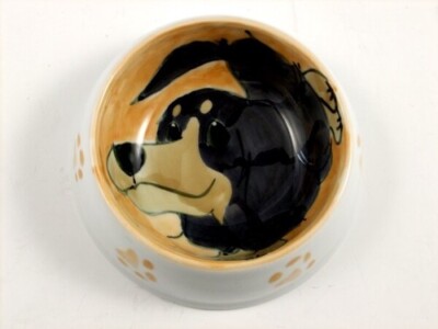 Dog feeding bowl Arita yaki porcelain Handpainted Dachshund Made in Japan
