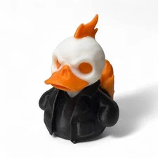 Flaming Skull Biker Duck – 3D-Printed Halloween Duck with Fire and Attitude