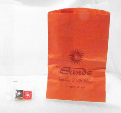 The SANDS Casino Gift Shop Bag & Two Dice Sealed Souvenir Las Vegas NV, 1970s