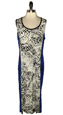 CALVIN KLEIN Plus Size 1X Midi Dress Black White Blue Animal Print Sleeveless