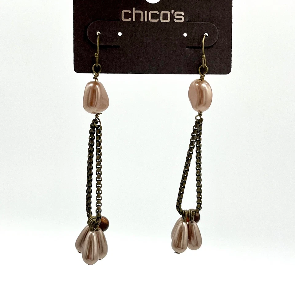 Висячие серьги-капли Chico с бронзовой цепочкой и искусственным жемчугом - Изображение 2 из 4