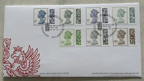 GB QEII 2022 Barcode Machin New Low Values RM FDC Advanced Stamp Technology