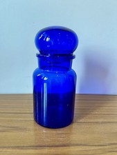 Vintage 1960’s / 70’s Cobalt Blue Belgium Ball Top Glass Jar Retro MCM GC