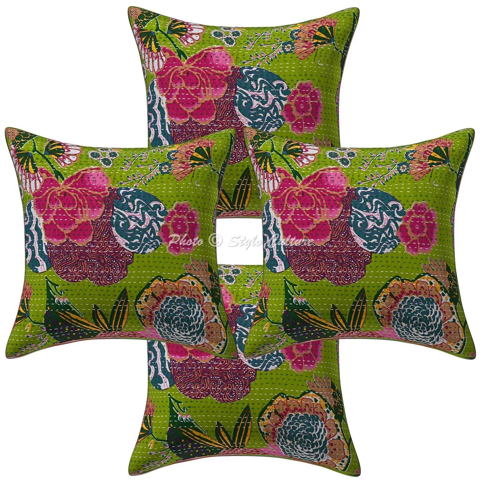 Home Decor Pillow Cover Kantha Bohemian Ethnic Cushion Cover Throw 40 x 40 cm