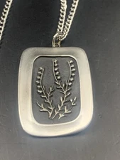 Vintage Sweden Pewter Rune Tennesmed Signed Flower Series Pendant Necklace C4