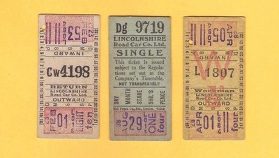 Lincolnshire Road Car Company Ltd ~ 3 Insert Setright Bus Tickets - ca. 1950er (?)