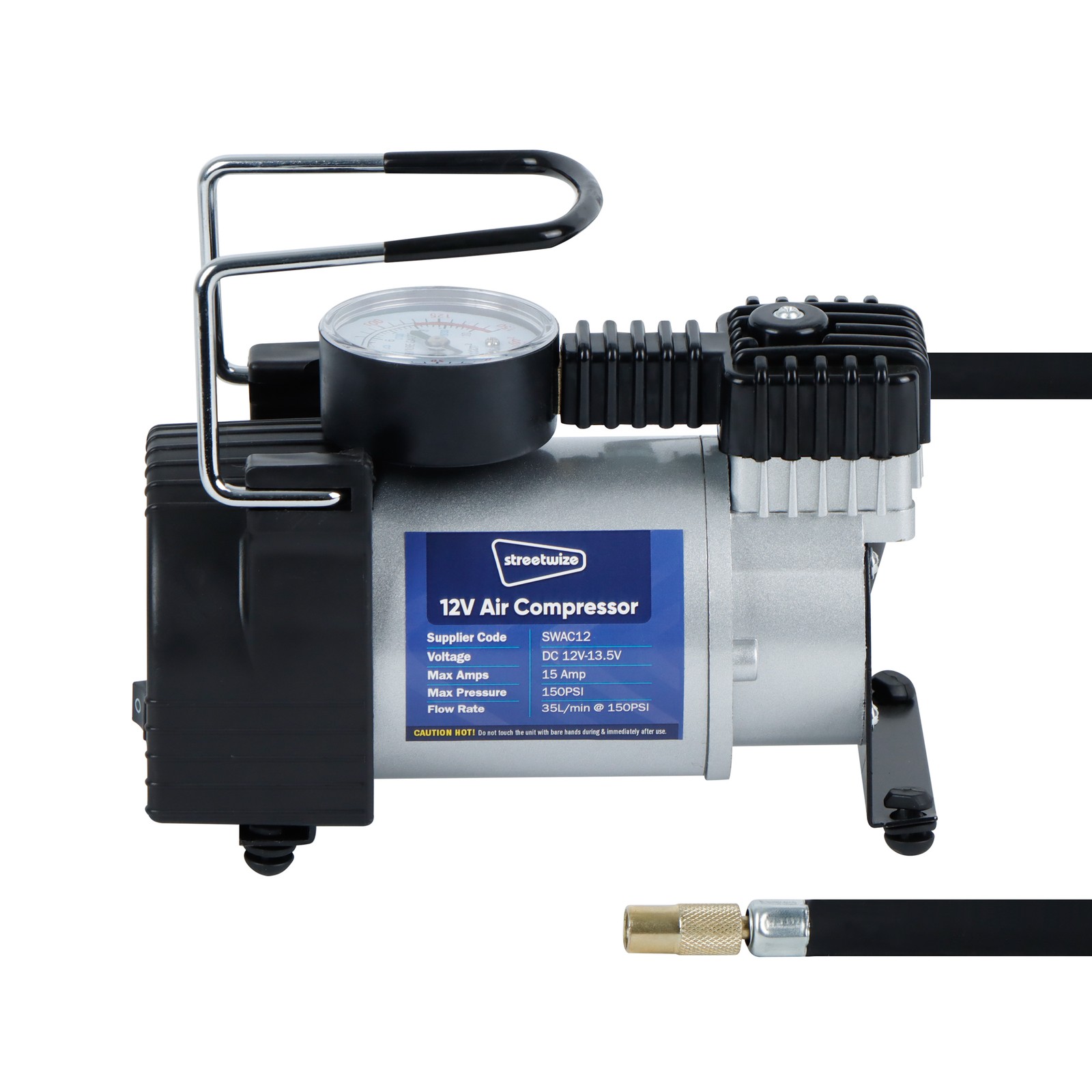 Air Compressor + Gauge Car Bike Tyre Inflator 250PSI Portable Compact 12v SWAC12
