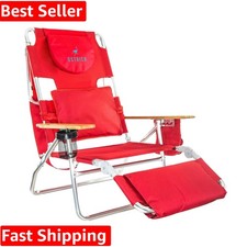 Reclining Lounge Chair, Deluxe 3 in 1 Folding Outdoor Beach Lounger, Red - Co...