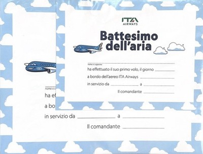 2 ITA Airways First Flight Certificates For Baby (Italian) - Battesimo Dell Aria