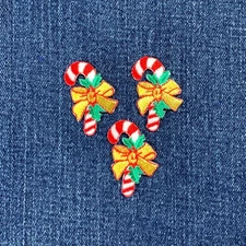 3-Pack Candy Cane Applique Patch - Embroidered Christmas Badge 1.25" (Iron On)