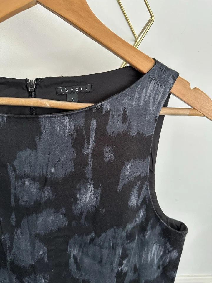 Theory Black And Grey Patterned Pencil Dress Size 8 - Image 2 of 4