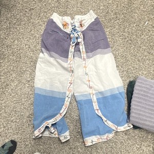 Women’s Cotton Woven Harem Pants Colorblock Blue White Purple Embroidered