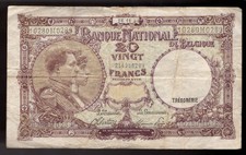 1944 Belgium 20 Francs Banknote  Pic#  111