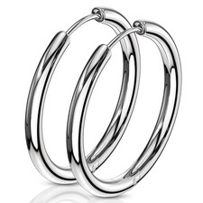 316L Stainless Steel 2.5mm Thick Round Hinged Hoop Earrings, Sold as a Pair