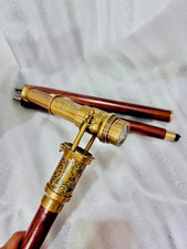 Brass Telescope Compass Walking Cane Wooden Stick Vintage Gift for Men Women