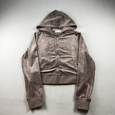 Juicy Couture Hoodie Sweatshirt Womens Medium Brown Velour Rhinestone Full Zip