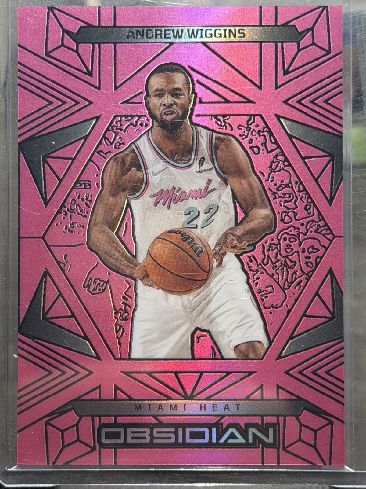 2024-25 Panini Obsidian Andrew Wiggins #23 Electric Etch Pink Flood /49