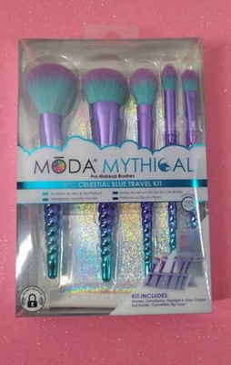Moda Mythical 6pc Celestial Unicorn Makeup Brush Set Powder Highlight Case