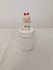 Ceramic Round Bobby Pin Holder w/ Baby on Top - trinket box for tooth, lock hair