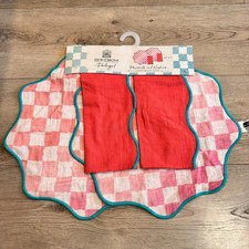 LUZOH COLLECTIVE Placemats & Napkins Set of 2 Linen Portugal Gingham Coastal RED