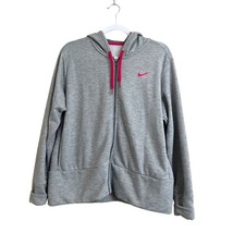 Nike Hooded Full Zip Jacket Women's Xl Gray Pink Swoosh Drawstring Lightweight