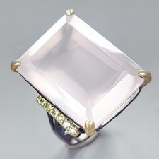 Handmade 55 ct Natural Rose Quartz Ring 925 Sterling Silver Size 8.5 /R436131