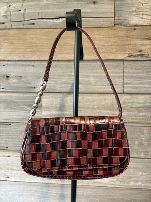 Gianfranco Sisti Italy Leather Patchwork Small Shoulder Bag Burgundy Black VTG