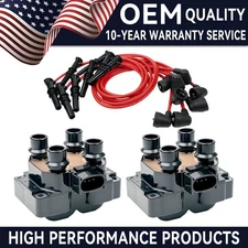 OEM 2X Ignition Coil + 8 Spark Plug Wire Set For Ford F150 Lincoln Mercury FD487