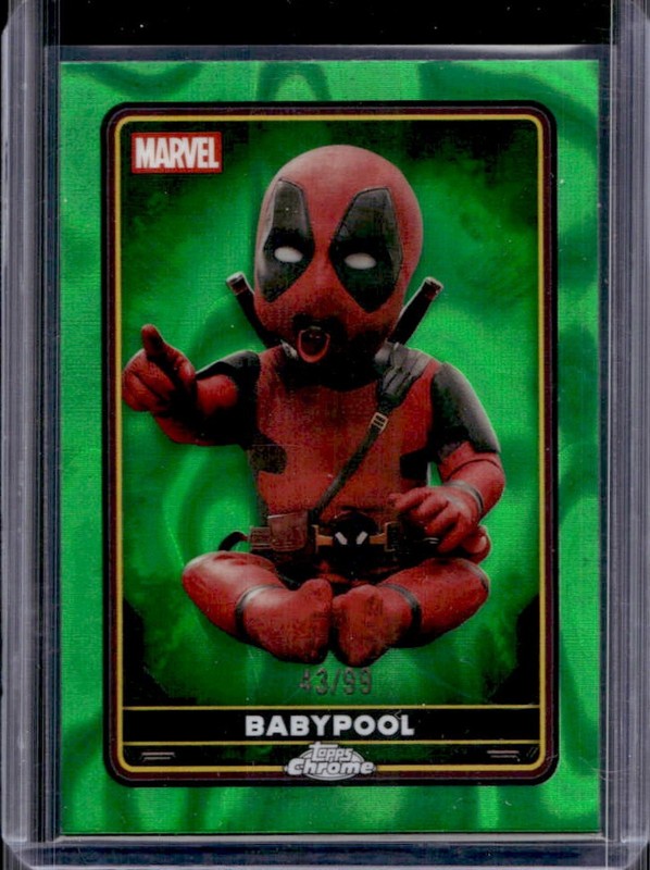 2025 Topps Chrome Deadpool Babypool Characters Green Lava Refractor #/99