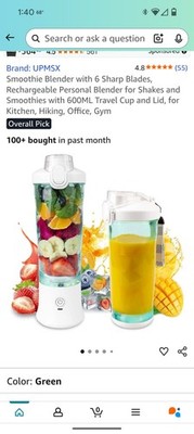 Smoothie Blender with 6 Sharp Blades, Rechargeable Personal Blender for Shake...