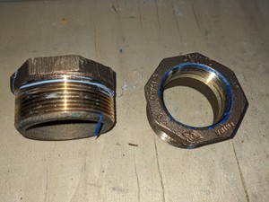 Two male-female 2" x 1-1/4" Bronze Reducing Bushing