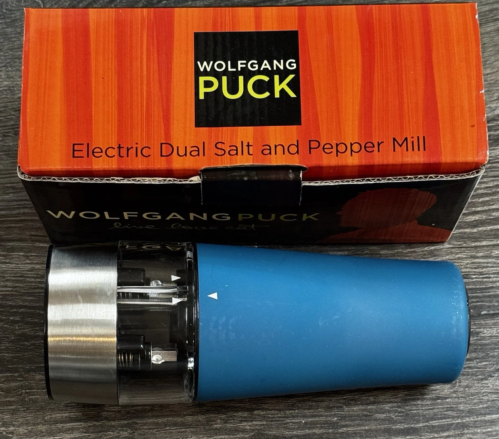 NEW! WOLFGANG PUCK Electric Dual SALT & PEPPER Mill BLUE