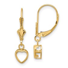 Real 14K Yellow Gold 5x5 Heart Leverback Earring Mounting; Women & Men