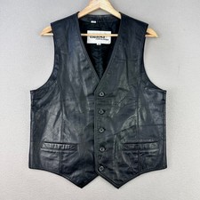 Vintage Wilson Leather Vest Jacket Mens 40 S-M Black Biker Waist Coat Western