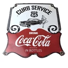 Vintage Route 66 Coca Cola Porcelain Sign - Curb Service Soda Diner Pump Sign